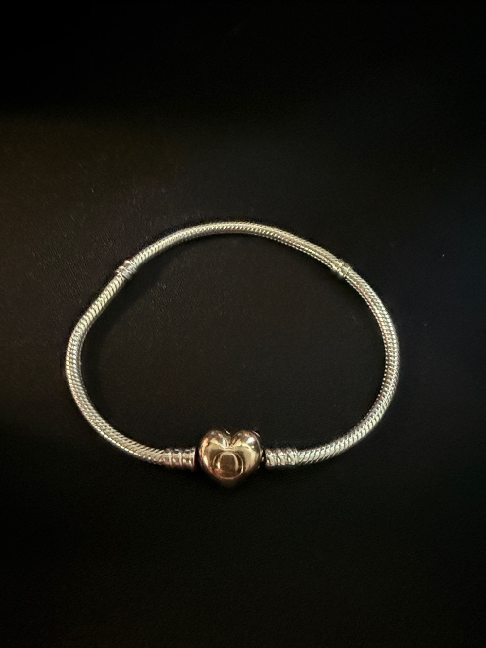 Pandora Silver with Gold Heart Shaped  Clasp Snake Chain Bracelet